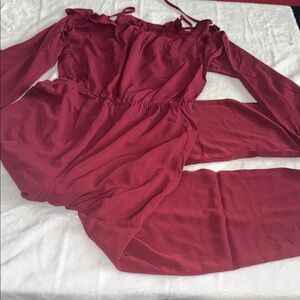 Promesa Burgundy Ruffle Jumpsuit with halter 🆕
